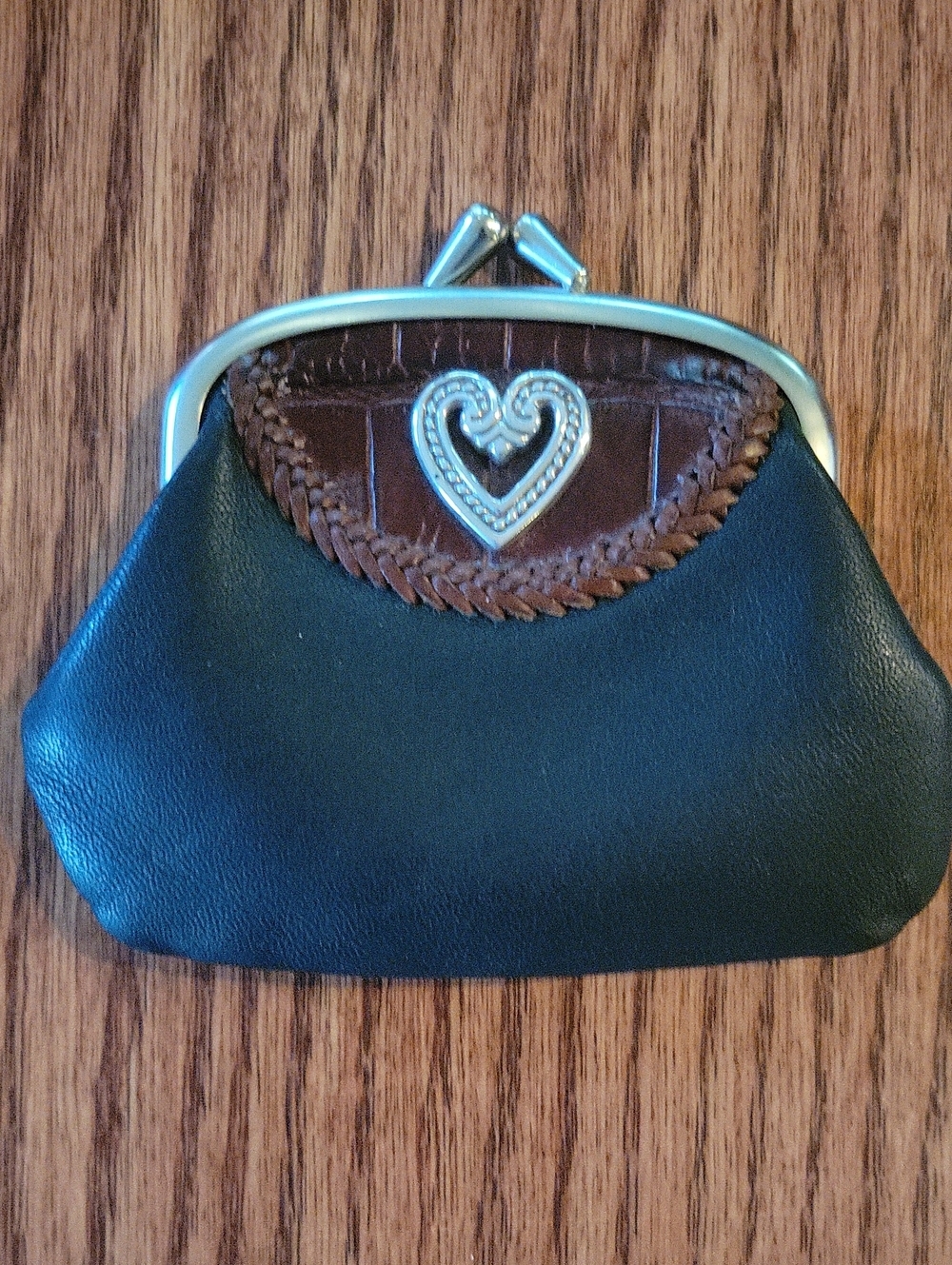 Brighton Brown and Black Leather Kisslock Small Coin Purse.